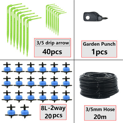 Θερμοκηπίου Potted Curved Arrow Dropper Micro Drip System 2L4L8L Pressure Compensation Dripper 3/5mm 2/4-way Irrigation Kit