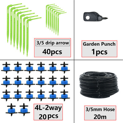 Θερμοκηπίου Potted Curved Arrow Dropper Micro Drip System 2L4L8L Pressure Compensation Dripper 3/5mm 2/4-way Irrigation Kit