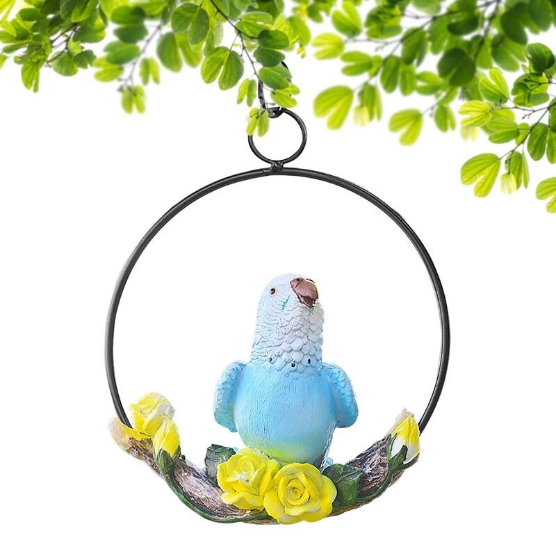 Висящ папагал Реалистична статуя на папагал Метален кръгъл пръстен Модел на животно Фигурка Скулптура Любители на природата Тропическа птица Направи си сам морава