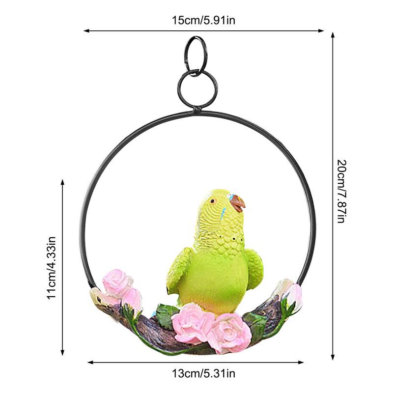 Висящ папагал Реалистична статуя на папагал Метален кръгъл пръстен Модел на животно Фигурка Скулптура Любители на природата Тропическа птица Направи си сам морава