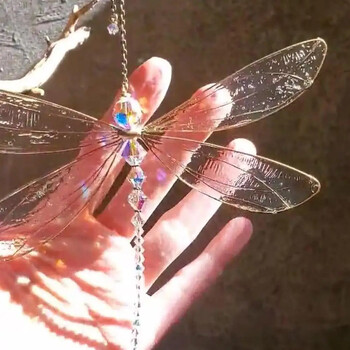 Висящ блясък Фантазия Dragonfly Crystal Висящ Suncatcher Wind Chime Crystal Suncatcher Висулка за градински сватбен декор на кола