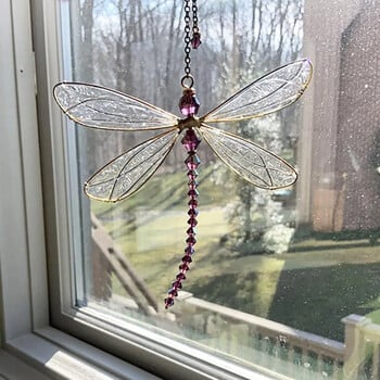 Висящ блясък Фантазия Dragonfly Crystal Висящ Suncatcher Wind Chime Crystal Suncatcher Висулка за градински сватбен декор на кола