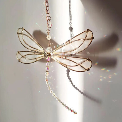 Висящ блясък Фантазия Dragonfly Crystal Висящ Suncatcher Wind Chime Crystal Suncatcher Висулка за градински сватбен декор на кола