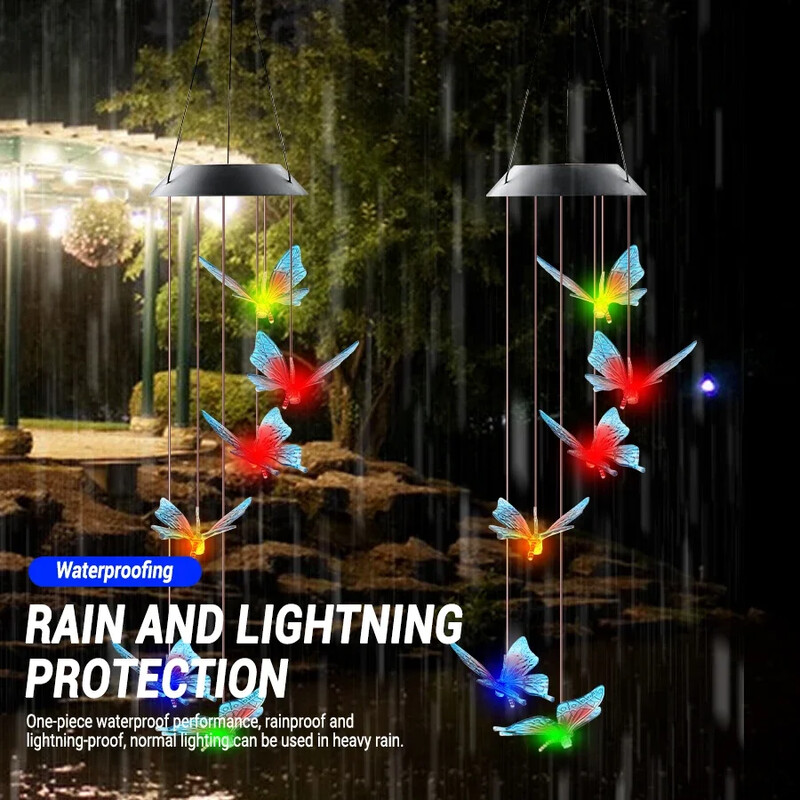 LED променяща цвета си слънчева пеперуда Wind Chime Light Външна градина Двор Декорация Цветна светлина Балконска висулка
