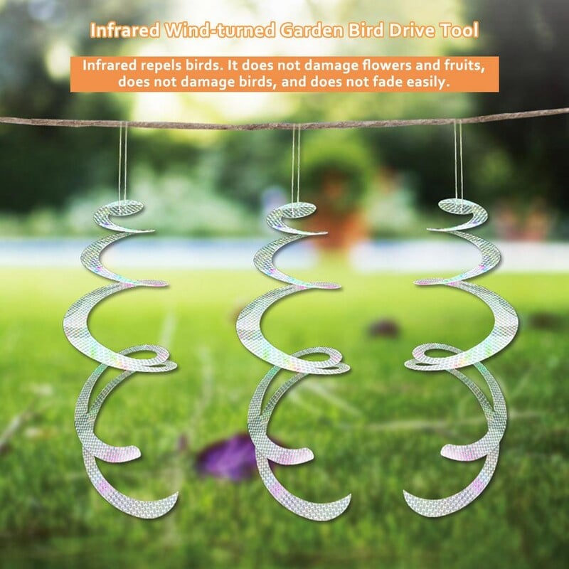 1 tk linnuajamiga spiraalhelkuri vurr, hirmutav lind eemale, helkurvarras, tuuleveski nöör sisehoovi aiakaunistus