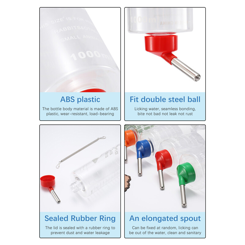 1000 ml Atsitiktinių spalvų mažų gyvūnų girdykla automatiniam gėrimui pakabinamas vandens butelis triušiams jūrų kiaulytės papūgos triušių tiektuvas