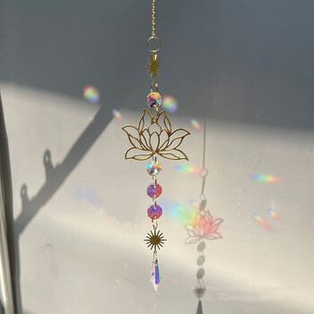 1 τεμ Suncatcher Gardening Crafts Golden Lotus AB Πολύχρωμο κρεμαστό κρεμαστό νερό Drop Κρυστάλλινο μενταγιόν διακόσμησης για το σπίτι γάμου στον κήπο