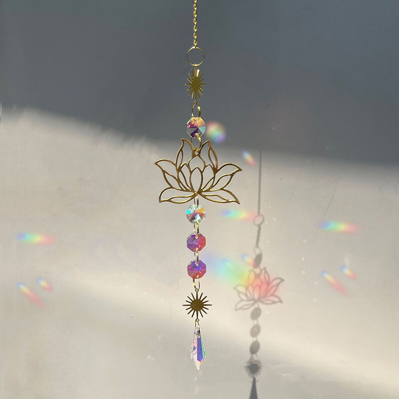 1 бр. Suncatcher Gardening Crafts Golden Lotus AB Цветна водна капка висулка Висулка с кристална декорация за домашна сватбена градина
