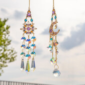 Suncatcher Κρυστάλλινο μενταγιόν Sun Moon Παράθυρο Πρίσματα Rainbow Wind Chimes Hanging Light Catcher Διακόσμηση κήπου σπιτιού Δώρο κρεμαστό αυτοκινήτου