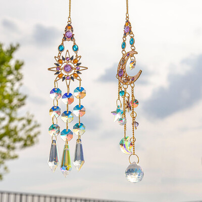 Suncatcher Crystal Pandantiv Soare Lună Fereastră Prisme Curcubeu Clopoței de vânt Agățat Captorul de lumină Acasă Grădină Decor Mașină Agățat Cadou