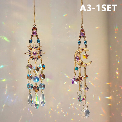 Suncatcher Κρυστάλλινο μενταγιόν Sun Moon Παράθυρο Πρίσματα Rainbow Wind Chimes Hanging Light Catcher Διακόσμηση κήπου σπιτιού Δώρο κρεμαστό αυτοκινήτου
