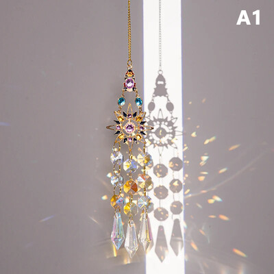 Suncatcher Κρυστάλλινο μενταγιόν Sun Moon Παράθυρο Πρίσματα Rainbow Wind Chimes Hanging Light Catcher Διακόσμηση κήπου σπιτιού Δώρο κρεμαστό αυτοκινήτου