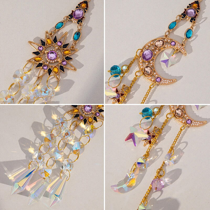 Päikesepüüdja kristallist ripats Päikesekuu Aken Prismad Vikerkaare Tuulekellad Rippuvad Valguspüüdur Koduaia kujundus Auto riputuskingitus