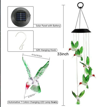 1 ΤΕΜ. Πολύχρωμο ντεγκραντέ Κήπος LED Wind Chimes Διακοσμημένο Ηλιακό Κολίμπρι Τοπίο Φώτα Κήπου Διακοσμημένο Ατμόσφαιρα