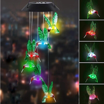 1 ΤΕΜ. Πολύχρωμο ντεγκραντέ Κήπος LED Wind Chimes Διακοσμημένο Ηλιακό Κολίμπρι Τοπίο Φώτα Κήπου Διακοσμημένο Ατμόσφαιρα
