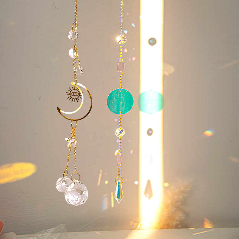 Galaxy Star Moon Crystal Wind Chime Crystal Prisms Crystal Chain for Window Drop Bell Catcher Sun Catcher Garden Decoration Wind Bell