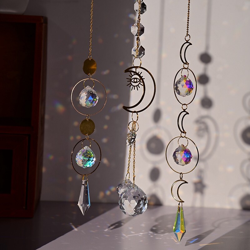 Galaxy Star Moon Crystal Wind Chime Crystal Prisms Crystal Chain for Window Drop Bell Catcher Sun Catcher Garden Decoration Wind Bell