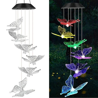 1 Pack Solar Butterfly Wind Light Chime Light που αλλάζει χρώμα εξωτερικού ηλιακού κήπου Διακοσμητικά φωτάκια για διακόσμηση Χριστουγεννιάτικου πάρτι στην πίσω αυλή