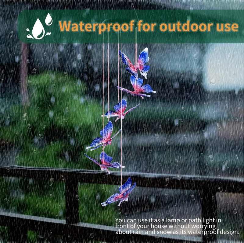 1 pakk päikeselise liblika tuulekella valguse värvi muutev päikeseenergia aia dekoratiivvalgustid tagaaia jõulupeo sisekujunduseks