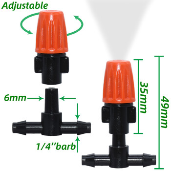 25 бр. Регулируеми дюзи за охлаждане с мъгла с 1/4\'\' тройник за капково напояване Система за градинско напояване Комплект оранжерия за бонсай от цветя