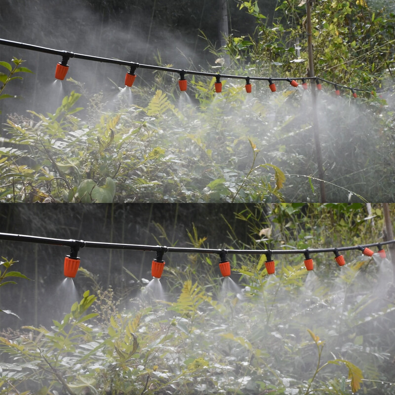 25 бр. Регулируеми дюзи за охлаждане с мъгла с 1/4'' тройник за капково напояване Система за градинско напояване Комплект оранжерия за бонсай от цветя