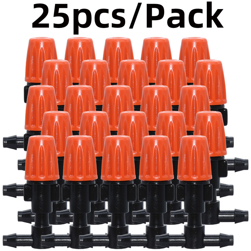 25 бр. Регулируеми дюзи за охлаждане с мъгла с 1/4'' тройник за капково напояване Система за градинско напояване Комплект оранжерия за бонсай от цветя