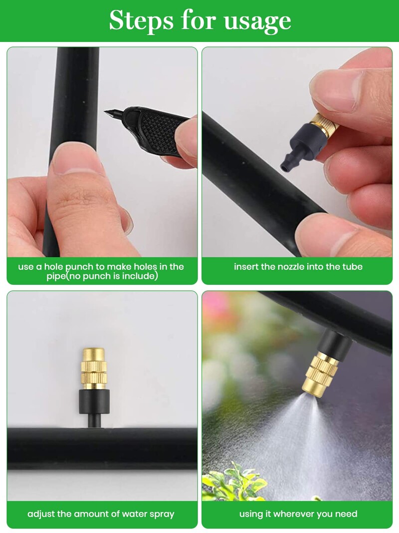 10 tk 4/7PVC välistingimustes udune jahutussüsteem Aia kastmine Kastmine 1/4`` messingist pihustiga reguleeritavad aia mikrovihmutid