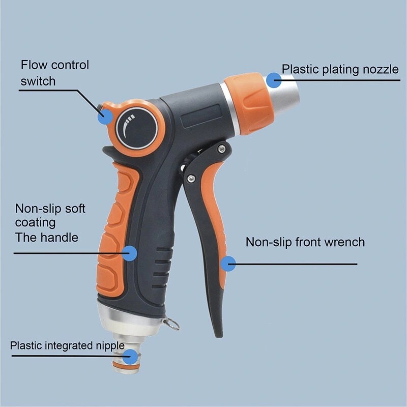 Маркуч, пистолет за пръскане с вода, регулируем пистолет за автомивка, градински спрей, преносим пистолет за високо налягане, спринклерна дюза, градинска водна струя