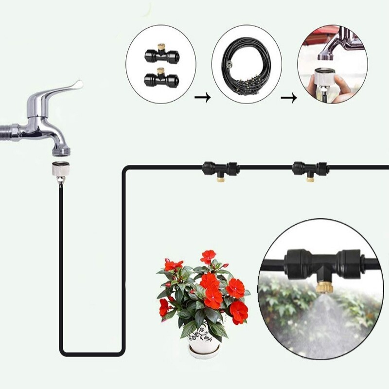 Jahutusvee udu udu pihusti niisutussüsteem aia välibatuuti sprinklerikomplekt Taimede pihusti Kodu