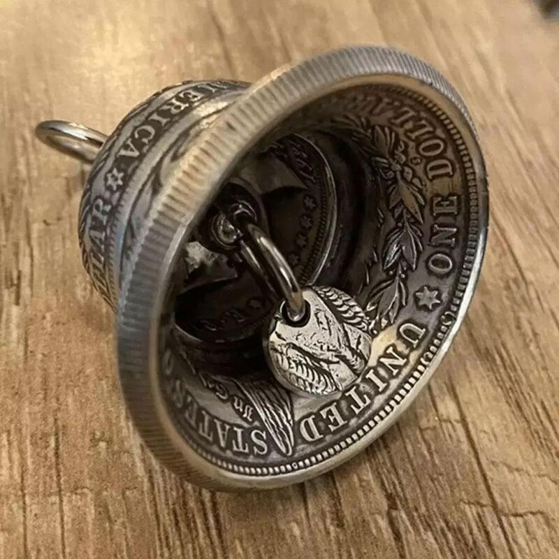Morgan Silver Dollar Bell, антични метални висящи камбанки, декорации от сребърни камбанки за Хелоуин вещица Коледна камбана 2024 г.