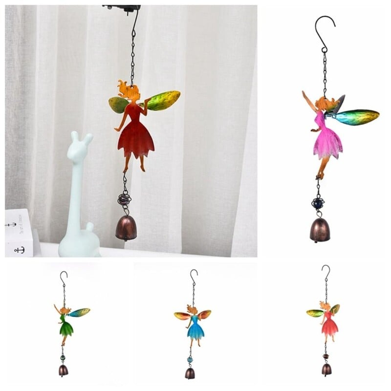 Iron Wind Chime Творческа ангелска камбана Висулка Цветен елф Wind Chime Двор Прозорец Врата Декорация