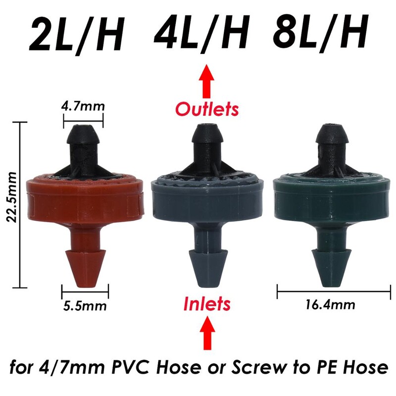 SPRYCLE 200PCS 2L 4L 8L/H Компенсиращо налягане Капково напояване Емитер Капкомер Градинско поливане 4/7MM 1/4INCH PE маркуч Оранжерия