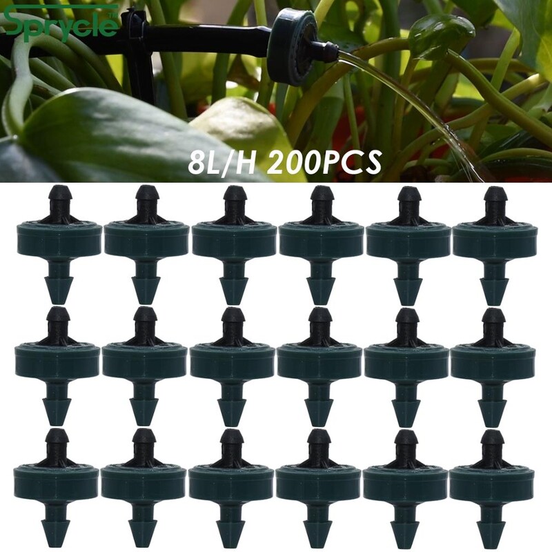 SPRYCLE 200PCS 2L 4L 8L/H Компенсиращо налягане Капково напояване Емитер Капкомер Градинско поливане 4/7MM 1/4INCH PE маркуч Оранжерия