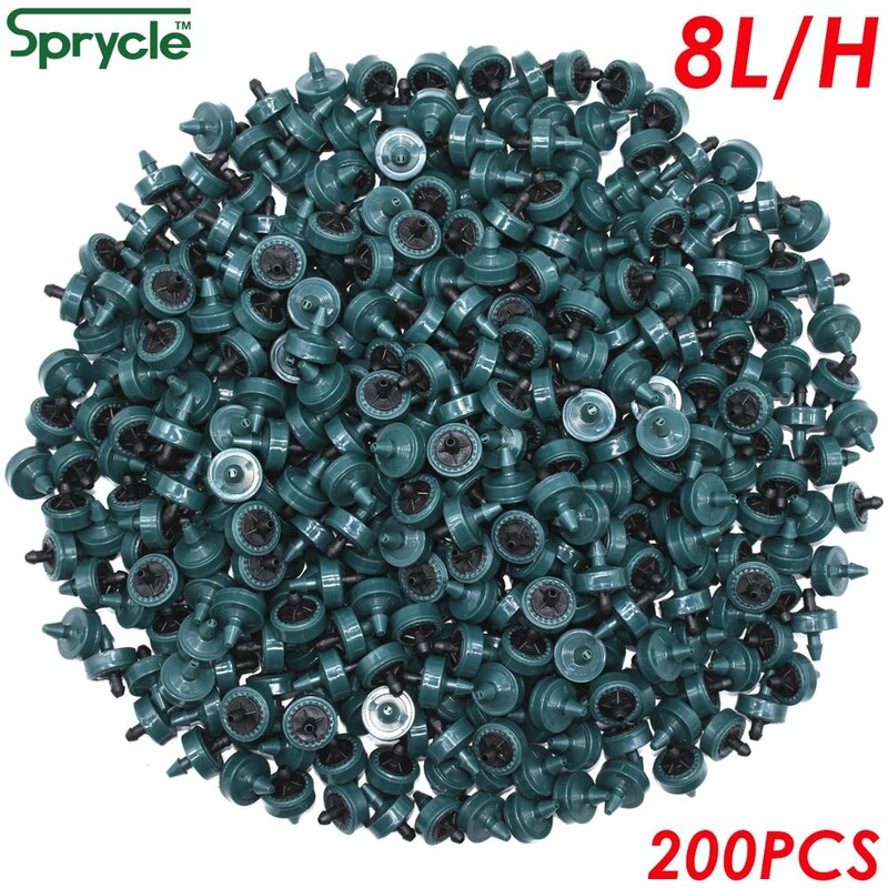 SPRYCLE 200PCS 2L 4L 8L/H Компенсиращо налягане Капково напояване Емитер Капкомер Градинско поливане 4/7MM 1/4INCH PE маркуч Оранжерия