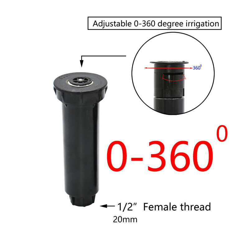90-360 laipsnių iššokantis purkštuvas Reguliuojamas vejos laistymo purkštuvo galvutė sodo drėkinimo purškimo antgalis su 1/2" moterišku siūlu