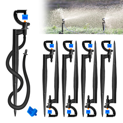 Нов стил 5PCS 1/4" Barb 180° спринклери Водна система Разпръскваща дюза с 21cm микро напояване и спринклерна пръскачка