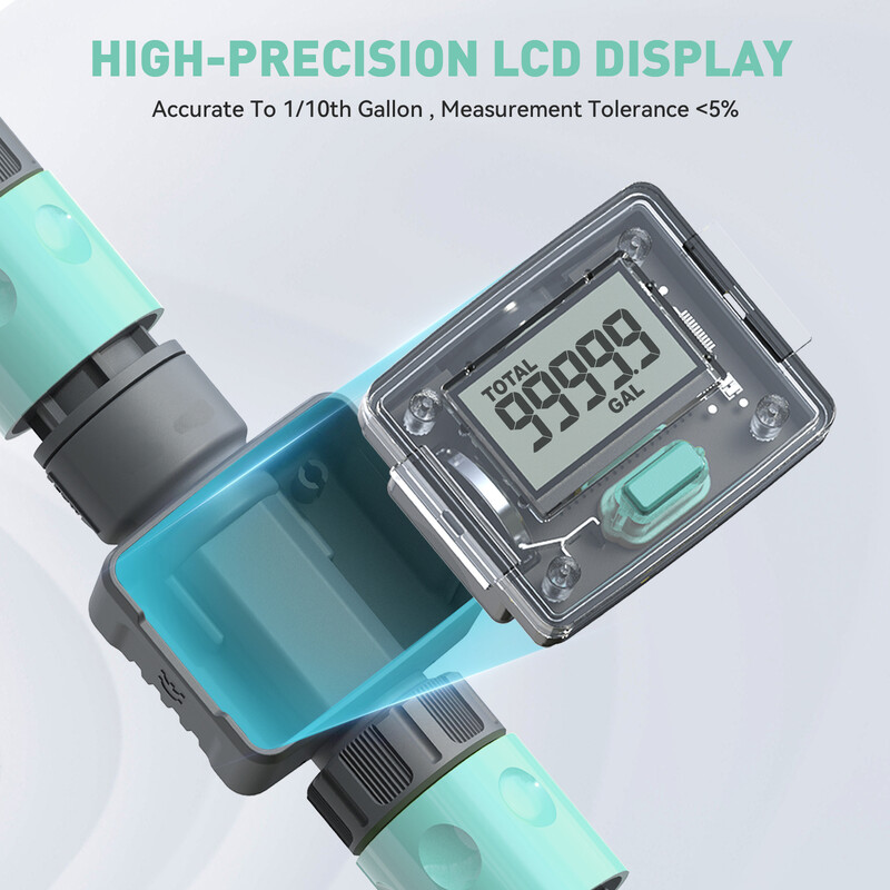 Vandens srauto matuoklio galonų/litro sąnaudų ir srauto greičio matavimas lauko sodo žarnos laistymo RV vandens bako užpildymui
