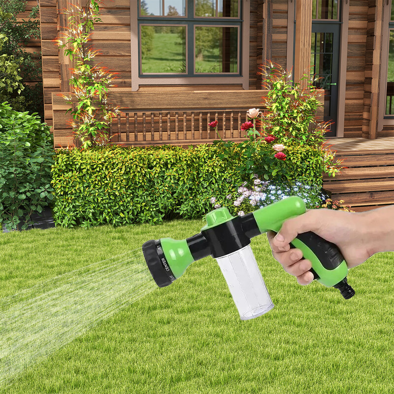 1 tk Aia kaasaskantav aiaveevoolik 8 funktsiooniga plastist reguleeritav pihustuspea kõrgsurvevahuga veepüstol