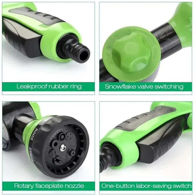 1 tk Aia kaasaskantav aiaveevoolik 8 funktsiooniga plastist reguleeritav pihustuspea kõrgsurvevahuga veepüstol