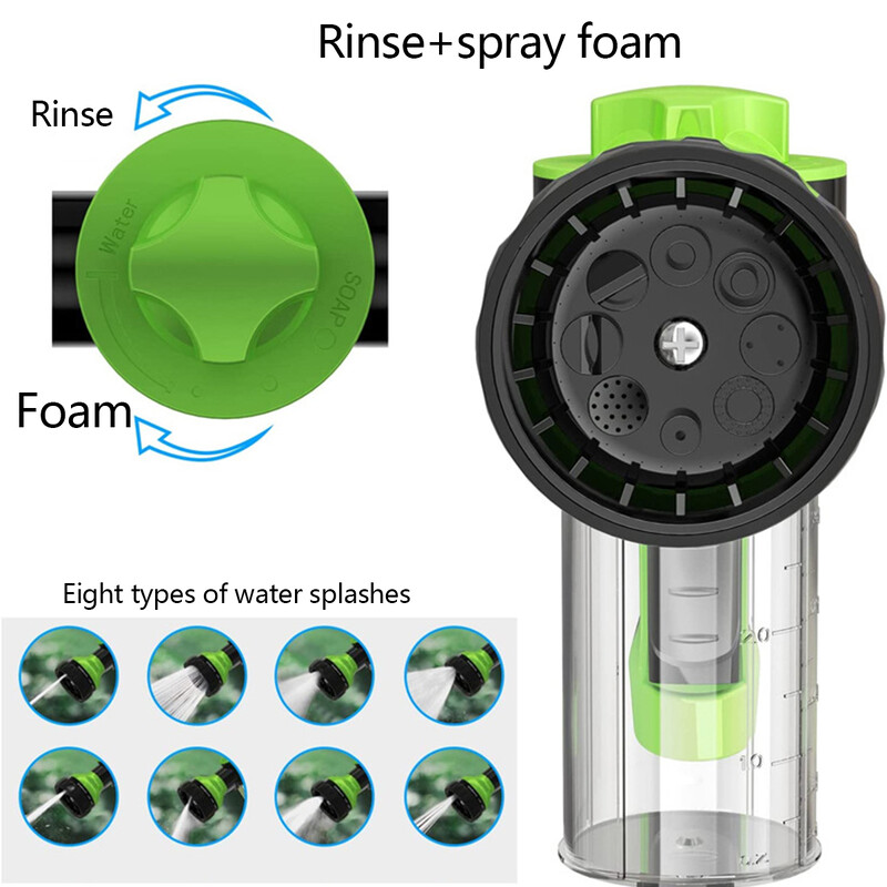 1 tk Aia kaasaskantav aiaveevoolik 8 funktsiooniga plastist reguleeritav pihustuspea kõrgsurvevahuga veepüstol
