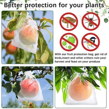 50Pcs Fruit Protection Bag Pest Contro Plants Anti-Bird Mesh Bags Grow Gardening Strawberry Grape Drawstring Bags Мрежеста торбичка