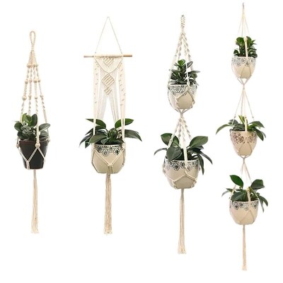 Plantă agățată Umeraș pentru plante de macrame, fabricat manual, pentru ghiveci, pentru flori, pentru decorare de perete, pentru curte, grădină, pentru agățat, coș agățat