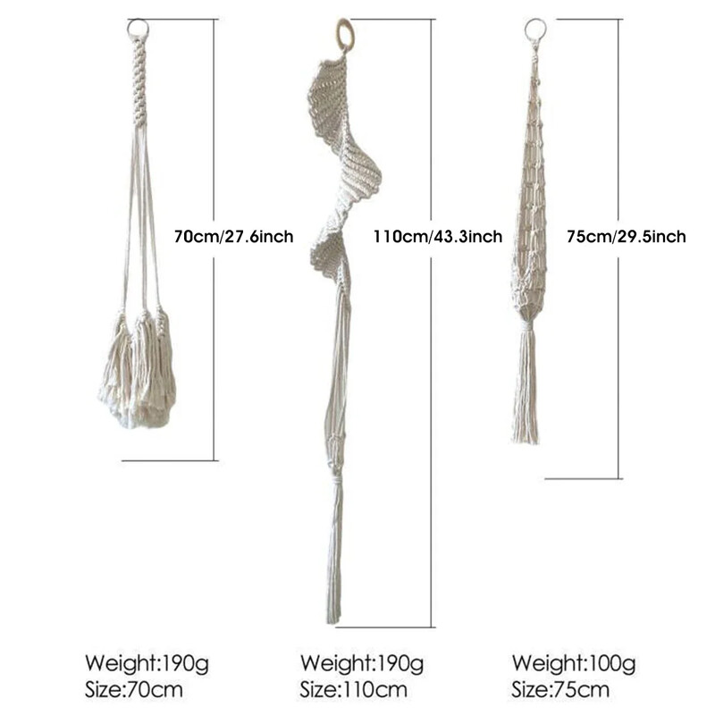 Makramee riidepuud Käsitsi valmistatud puuvillasest köiest lillepottide hoidik Dekoratiivne siseruumides rippuv istutusmasina korv Taimede riidepuu siseruumides