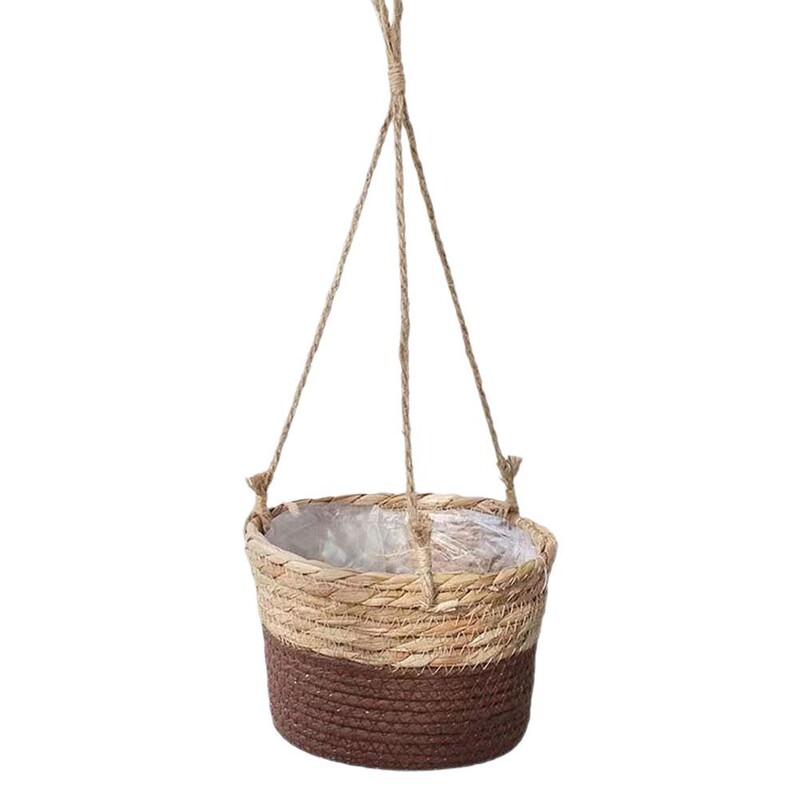 Šiaudinis gėlių vazonas sodas Pakabinamas vazonas Sandėliavimo krepšelis Austi gėlių vazonai Namai Lauko pakabos Dekoras Vidinis laikiklis Gard Y1Y1