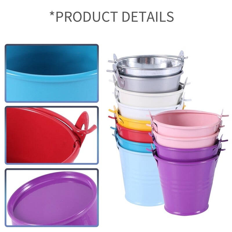 12 tk. Lillede istutusmasin Mini ämbritega metallist lauakaunistus (juhuslik värv)