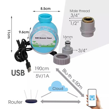 WiFi безжичен градински таймер за вода, смарт телефон, дистанционно управление, домашна оранжерия, външно напояване, автоматичен комплект, вграден шлюз