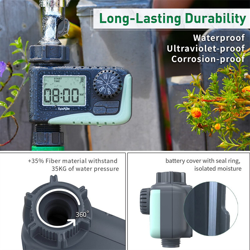 RAINPOINT Таймер за вода Програмируем таймер за разпръскване за градински маркуч Таймер за външен маркуч със закъснение при дъжд/Система за ръчно напояване