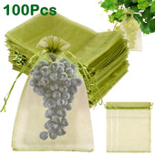 Τσάντες 100 τμχ Fruit Grow Bag Garden Breathable Mesh Strawberry Grapes Protection Ditting Bag with draws for Pest Control Anti-bird