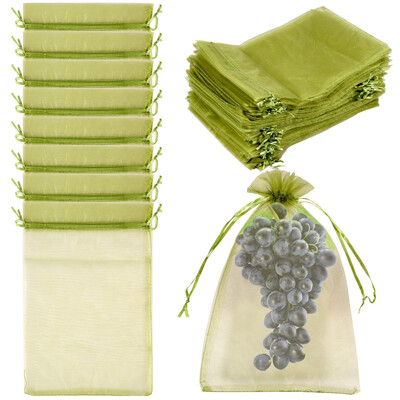 Τσάντες 100 τμχ Fruit Grow Bag Garden Breathable Mesh Strawberry Grapes Protection Ditting Bag with draws for Pest Control Anti-bird