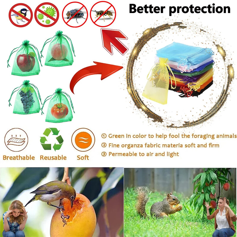 20/200 vnt Vynuogės Daržovės Vaisių auginimo Krepšiai Vaisių apsaugos maišeliai Sodo apsaugos nuo paukščių tinklinis krepšys Sodo įrankiai Braškių maišeliai